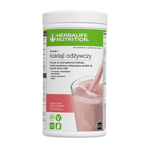 Formuła 1 Koktajl odżywczy o smaku Malin i Białej Czekolady, produkt bezglutenowy, bez soi i laktozy 500 g — zdjęcie produktu