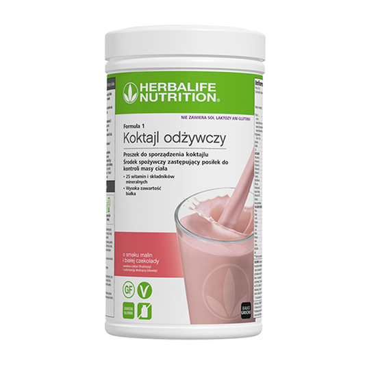 Formuła 1 Koktajl odżywczy o smaku Malin i Białej Czekolady, produkt bezglutenowy, bez soi i laktozy 500 g — zdjęcie produktu