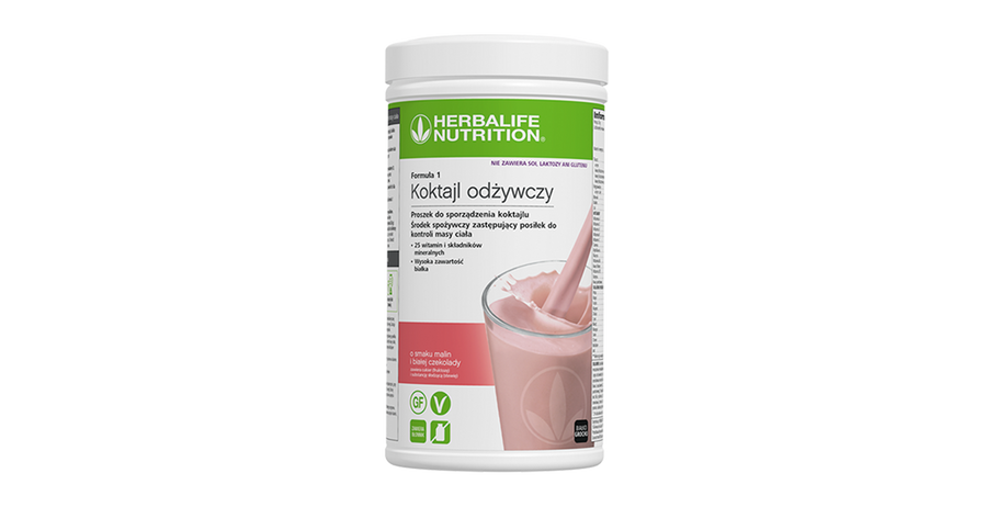Formuła 1 Koktajl odżywczy o smaku Malin i Białej Czekolady, produkt bezglutenowy, bez soi i laktozy 500 g — zdjęcie produktu